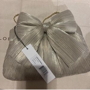 Loeffler Randall Metallic Silver Bow Clutch
